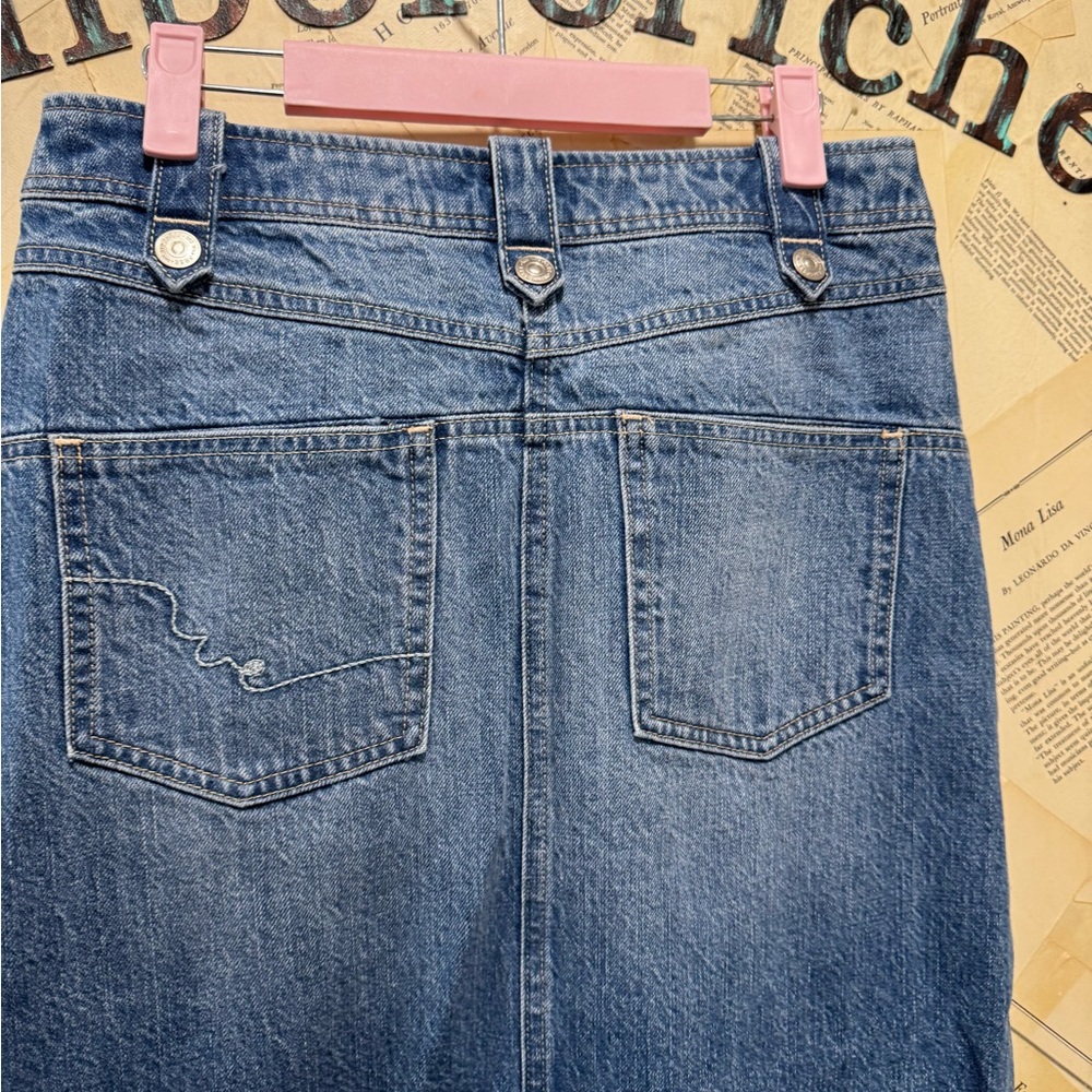 Free People Astoria Denim Maxi Skirt We The Free Belt Adjustable Dark Blue - Picture 9 of 9